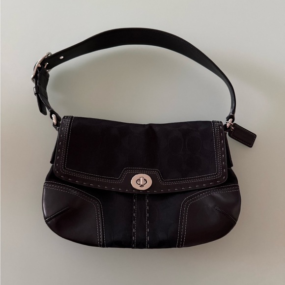 Coach Handbags - Coach Black Leather and Monogrammed Shoulder Bag